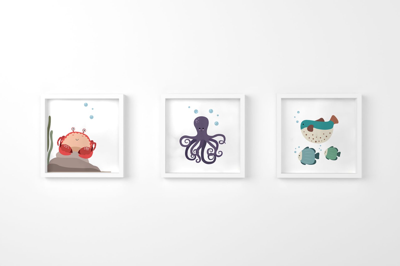 serie cangrejo pulpo peces blanco