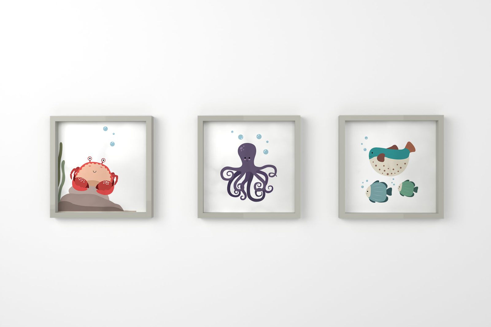 serie cangrejo pulpo peces gris